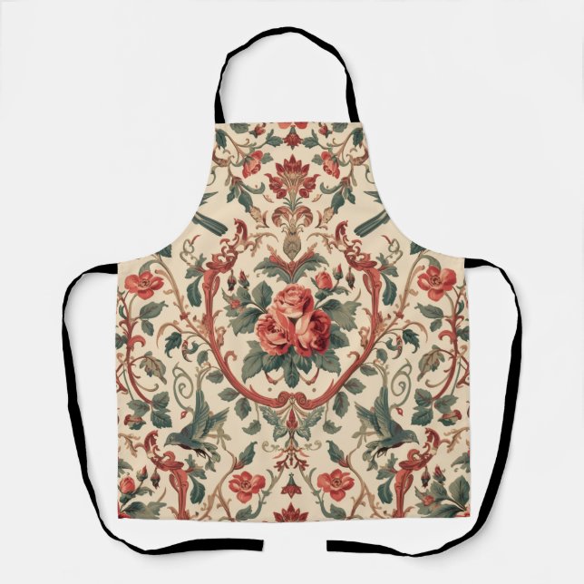 Vintage Rose & Bird Pattern Romantic Art Nouveau Apron (Front)