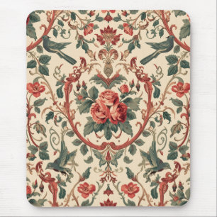 Vintage Rose & Bird Pattern Romantic Art Nouveau Mouse Pad