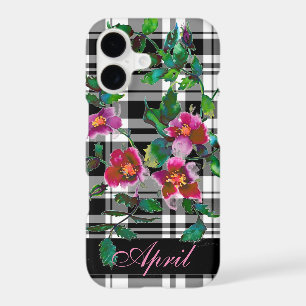 Vintage Rose - black plaid -monogrammed