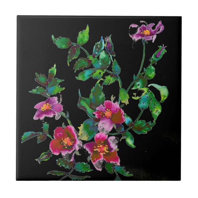 Vintage Rose - black Tile (Front)