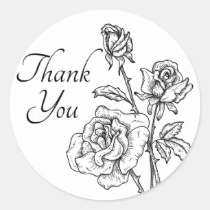 Vintage Rose Black White Thank Your Flower Wedding Classic Round Sticker