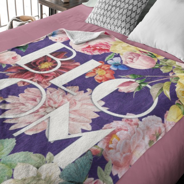 Vintage Rose Blooming Flowers Butterflies Violet Fleece Blanket (Creator Uploaded)