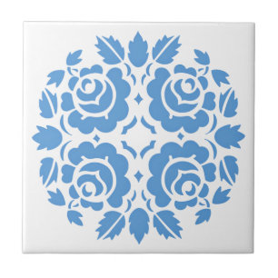 Vintage Rose Blue Floral Ceramic Tile