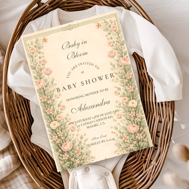 Vintage Rose Botanical Baby Shower Invitation (Creator Uploaded)