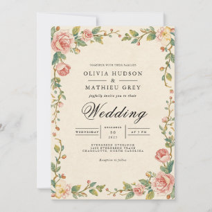 Vintage Rose Botanical Flourish Wedding Invitation