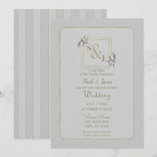 Vintage Rose Botanical Natural Rustic Gold Wedding Invitation