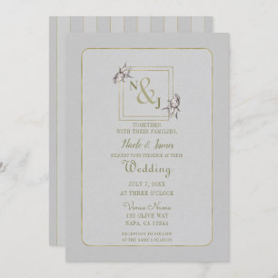 Vintage Rose Botanical Natural Rustic Gold Wedding Invitation