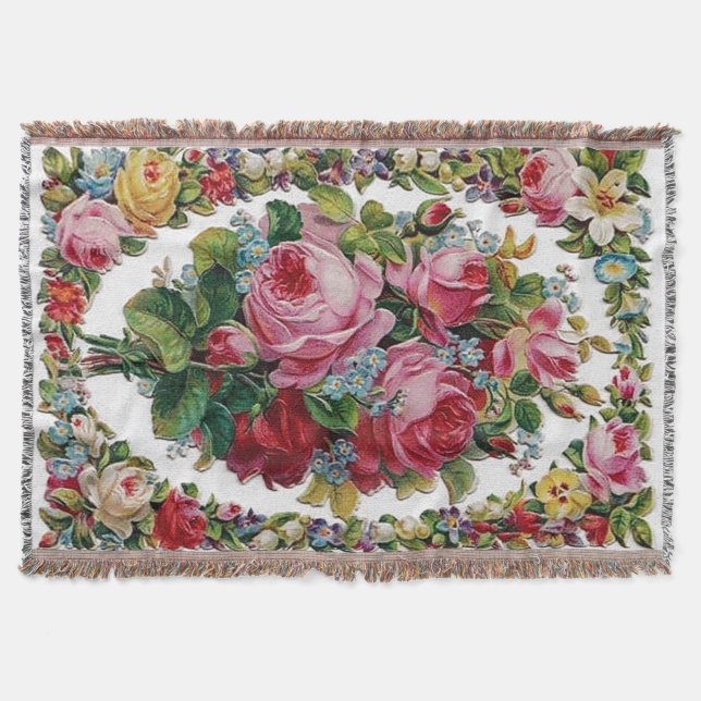 Vintage Rose Bouquet Afghan Throw Blanket (Front)