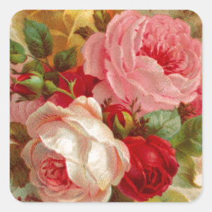 Vintage Rose Bouquet Square Sticker