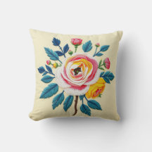 Vintage Rose Bouquet Tapestry Throw Pillow