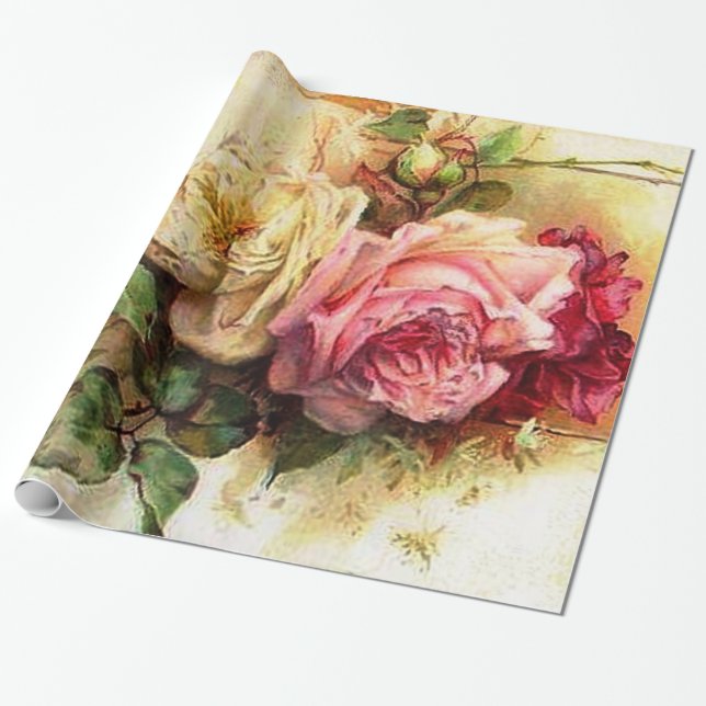 Vintage Rose Bouquet Wrapping Paper (Unrolled)