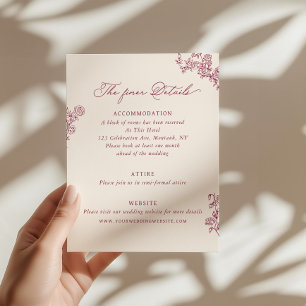 Vintage Rose Burgundy Floral Wedding Details Enclosure Card