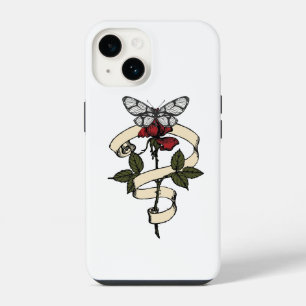 Vintage Rose & Butterfly Mug – Botanical Elegance iPhone 14 Case