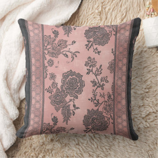 Vintage rose & charcoal toile floral AI art Cushion