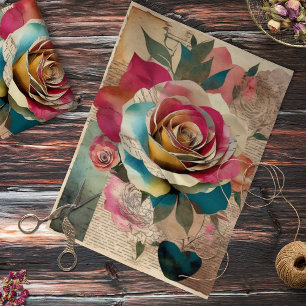 Vintage Rose Collage Decoupage Tissue Paper