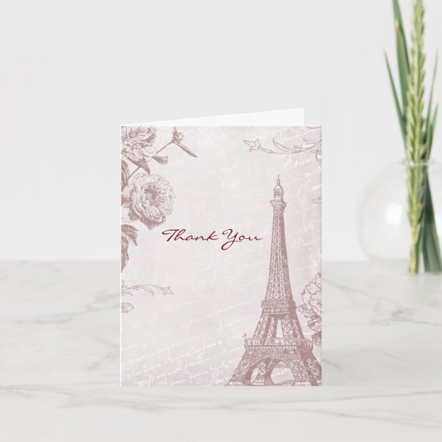 Vintage Rose Colour Eiffel Tower Thank You card (Front)