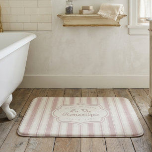 Vintage Rose & Cream Striped French Country  Bath Mat
