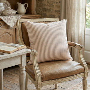 Vintage Rose & Cream Striped French Country  Cushion