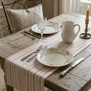 Vintage Rose & Cream Striped French Country Medium Table Runner