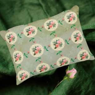 Vintage Rose Doily Green Damask Decorative Cushion