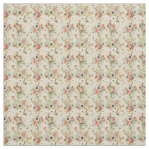 Vintage Rose Elegance with Navy Blue Accents Fabric