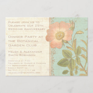 Vintage Rose Elegant 25th Anniversary Dinner Invitation