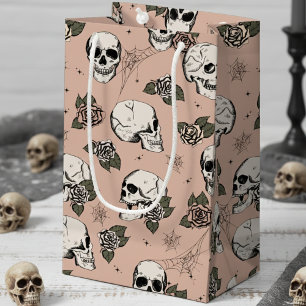 Vintage Rose Elegant Dark Halloween Skull Small Gift Bag