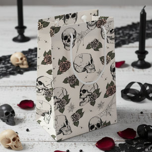Vintage Rose Elegant Dark Halloween Skull Small Gift Bag