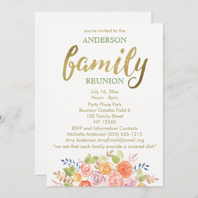 Vintage Rose Family Reunion Invitation (Front/Back)