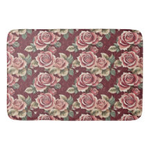 Vintage Rose Floral Bath Mat – Romantic Burgundy