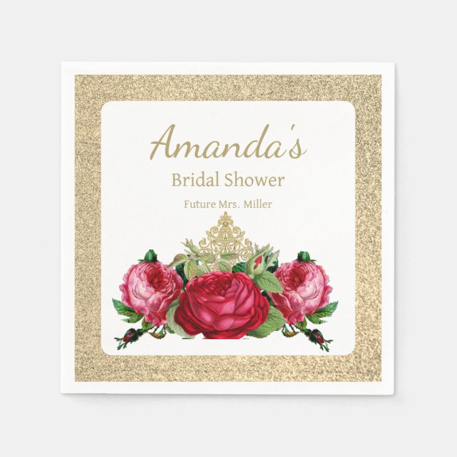 Vintage  Rose Floral Bridal Shower Party Napkin (Front)