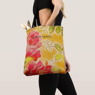 Vintage Rose Floral Feminine Watercolor With Name Tote Bag
