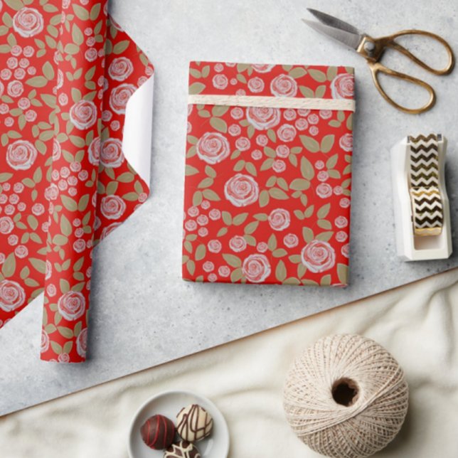 Vintage Rose Floral on Red Wrapping Paper (Creator Uploaded)