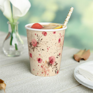 Vintage Rose Floral Paper Cups