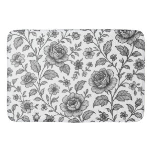 Vintage Rose Floral Pattern Bath Mat