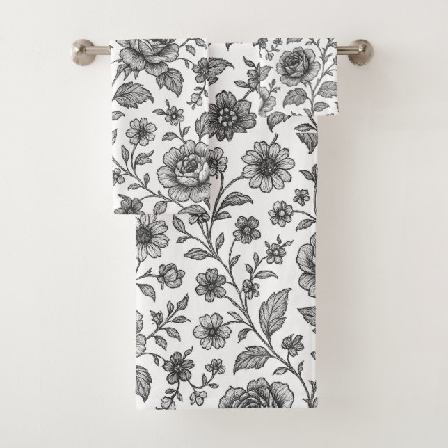 Vintage Rose Floral Pattern  Bath Towel Set (Insitu)