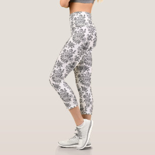 Vintage Rose Floral Pattern Capri Leggings