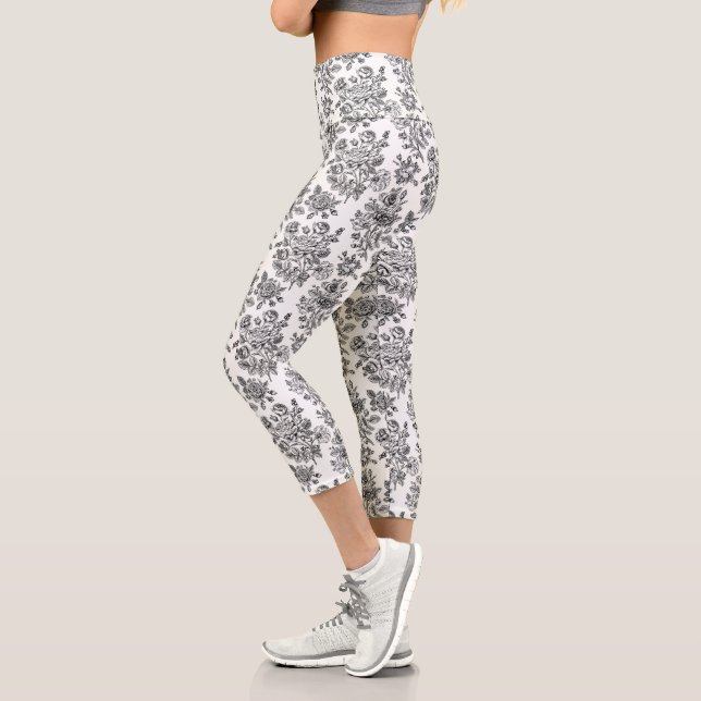 Vintage Rose Floral Pattern Capri Leggings (Left)