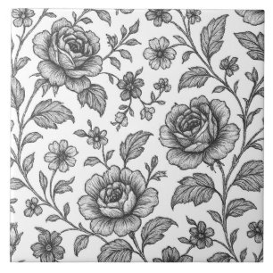Vintage Rose Floral Pattern Ceramic Tile