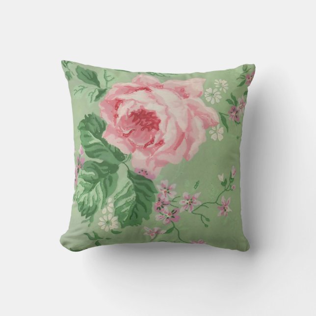 Vintage Rose Floral Pattern Cushion (Front)