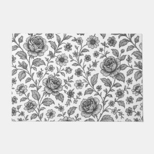 Vintage Rose Floral Pattern Doormat