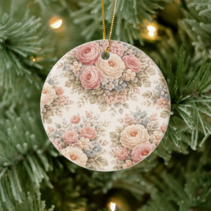 Vintage Rose Floral Pattern Elegant Pastel Ceramic Ornament