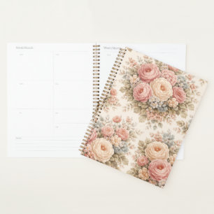 Vintage Rose Floral Pattern Elegant Pastel Planner