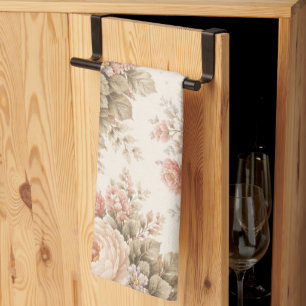 Vintage Rose Floral Pattern Elegant Pastel Tea Towel