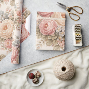 Vintage Rose Floral Pattern Elegant Pastel Wrapping Paper