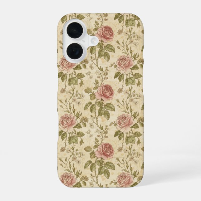 Vintage Rose Floral Pattern iPhone 16 Case (Back)