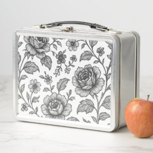 Vintage Rose Floral Pattern  Metal Lunch Box