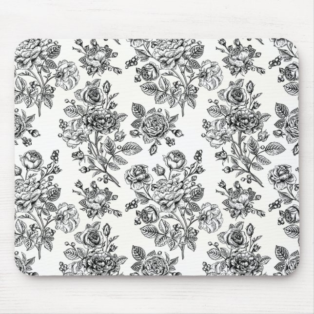 Vintage Rose Floral Pattern Mouse Pad (Front)