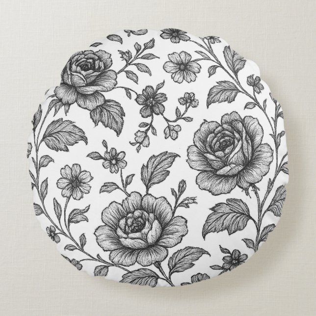 Vintage Rose Floral Pattern  Round Cushion (Front)