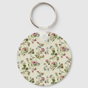 Vintage Rose Floral Pattern Shabby chic Key Ring